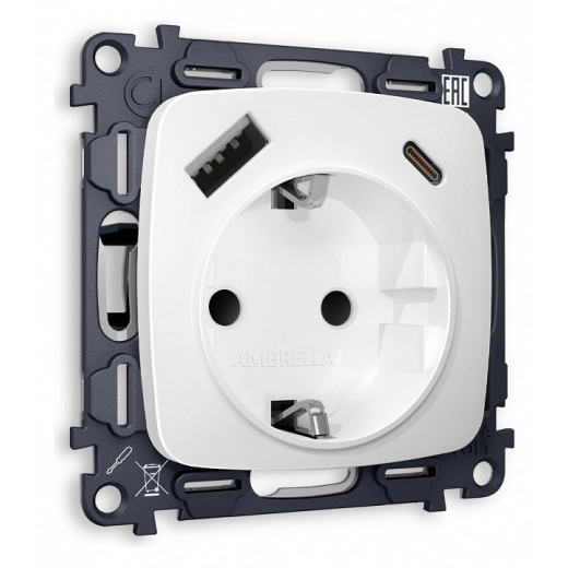 Розетка с заземлением и 2хUSB type A и C, без рамки Ambrella Volt Quant MO130010