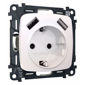Розетка с заземлением и 2хUSB type A, без рамки Ambrella Volt Quant MO209010