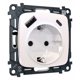Розетка с заземлением и 2хUSB type A и C, без рамки Ambrella Volt Quant MO210010
