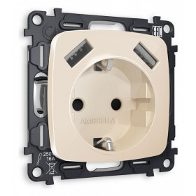 Розетка с заземлением и 2хUSB type A, без рамки Ambrella Volt Quant MO309010