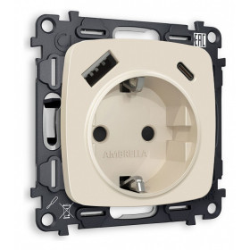 Розетка с заземлением и 2хUSB type A и C, без рамки Ambrella Volt Quant MO330010