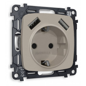 Розетка с заземлением и 2хUSB type A, без рамки Ambrella Volt Quant MO369010