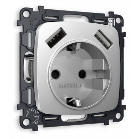 Розетка с заземлением и 2хUSB type A, без рамки Ambrella Volt Quant MO409010