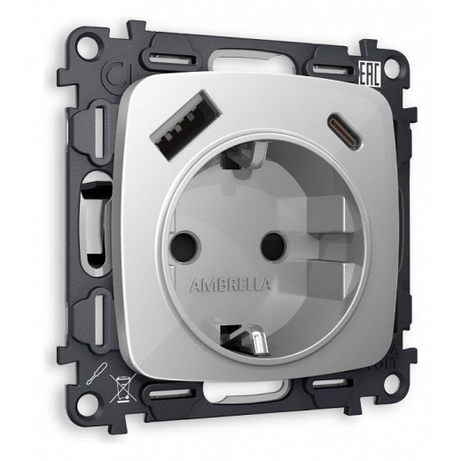 Розетка с заземлением и 2хUSB type A и C, без рамки Ambrella Volt Quant MO410010