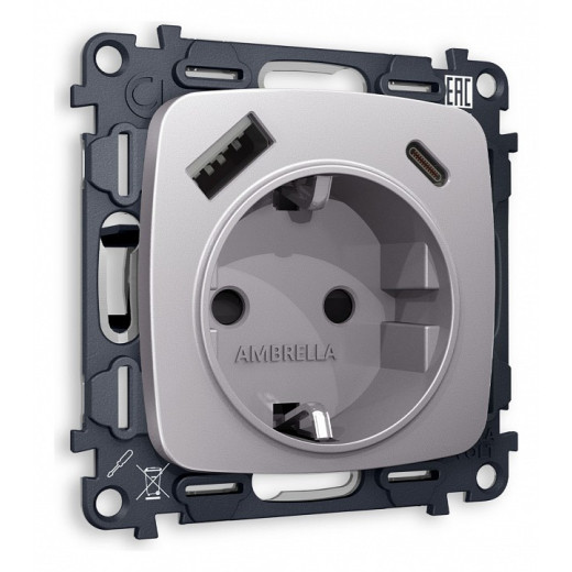 Розетка с заземлением и 2хUSB type A и C, без рамки Ambrella Volt Quant MO510010