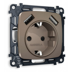 Розетка с заземлением и 2хUSB type A, без рамки Ambrella Volt Quant MO639010