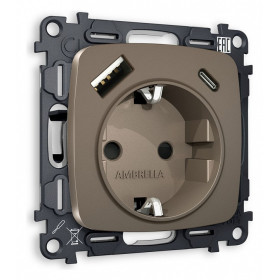 Розетка с заземлением и 2хUSB type A и C, без рамки Ambrella Volt Quant MO640010