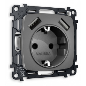 Розетка с заземлением и 2хUSB type A, без рамки Ambrella Volt Quant MO659010