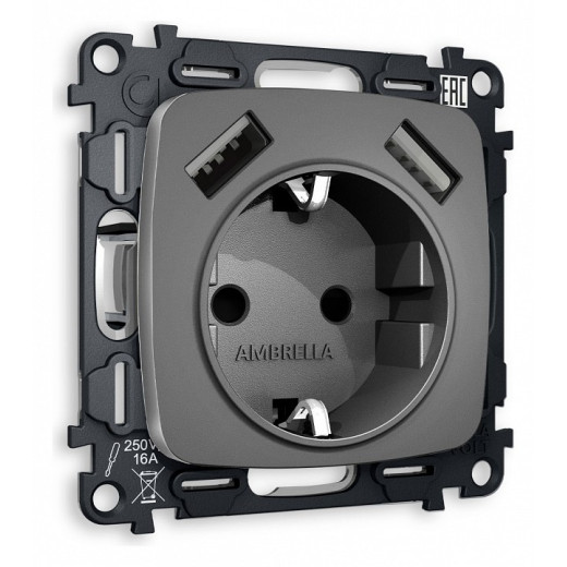 Розетка с заземлением и 2хUSB type A, без рамки Ambrella Volt Quant MO659010