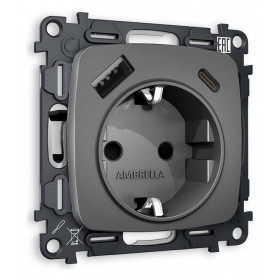 Розетка с заземлением и 2хUSB type A и C, без рамки Ambrella Volt Quant MO660010