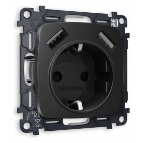 Розетка с заземлением и 2хUSB type A, без рамки Ambrella Volt Quant MO809010