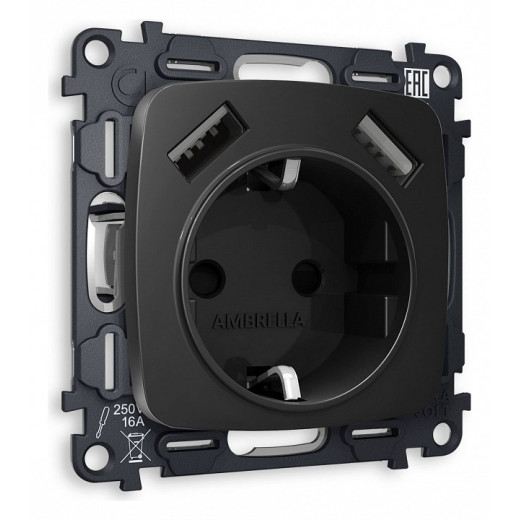 Розетка с заземлением и 2хUSB type A, без рамки Ambrella Volt Quant MO809010