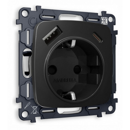 Розетка с заземлением и 2хUSB type A и C, без рамки Ambrella Volt Quant MO810010