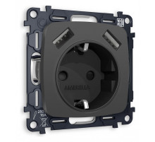 Розетка с заземлением и 2хUSB type A, без рамки Ambrella Volt Quant MO909010
