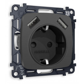 Розетка с заземлением и 2хUSB type A, без рамки Ambrella Volt Quant MO909010