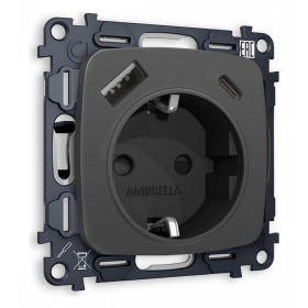 Розетка с заземлением и 2хUSB type A и C, без рамки Ambrella Volt Quant MO910010