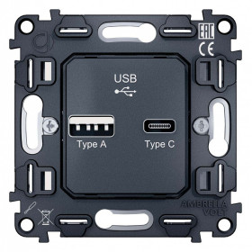 Механизм розетки 2хUSB type A и C Ambrella Volt Quant VM177