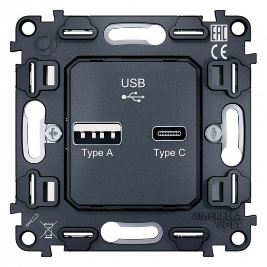 Механизм розетки 2хUSB type A и C Ambrella Volt Quant VM177