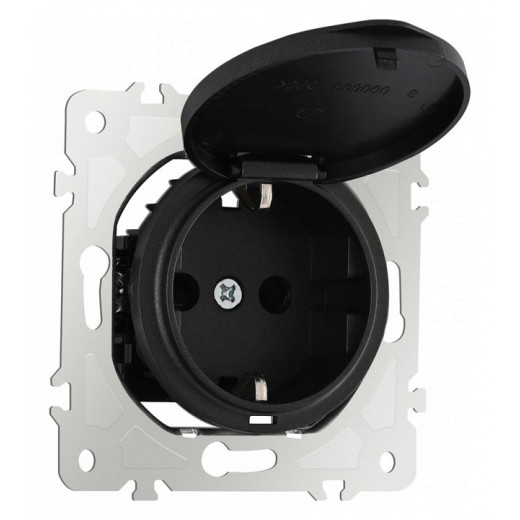 Розетка влагозащищенная с заземлением и со шторкой с крышкой Arte Milano am-202 202.41-1.black