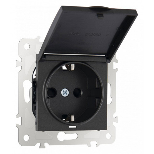 Розетка влагозащищенная с заземлением и со шторкой с крышкой Arte Milano am-203 203.41-1.black