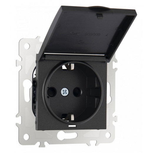 Розетка влагозащищенная с заземлением и со шторкой с крышкой Arte Milano am-203 203.41-1.black