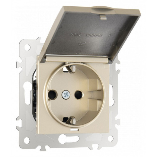 Розетка влагозащищенная с заземлением и со шторкой с крышкой Arte Milano am-203 203.41-1.shampan
