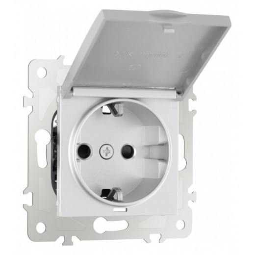 Розетка влагозащищенная с заземлением и со шторкой с крышкой Arte Milano am-203 203.41-1.silver