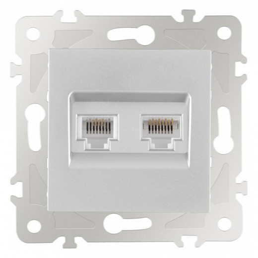 Розетка двойная RJ-11 и Ethernet RJ-45, без рамки Arte Milano am-203 203.44-1.silver