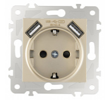 Розетка с заземлением и со шторкой и 2хUSB, без рамки Arte Milano am-203 203.47-1.shampan