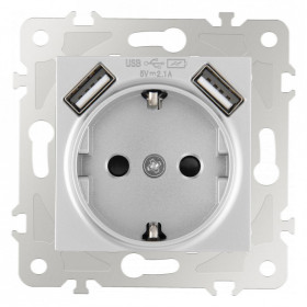 Розетка с заземлением и со шторкой и 2хUSB, без рамки Arte Milano am-203 203.47-1.silver