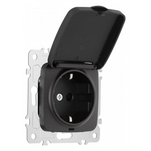 Розетка влагозащищенная с заземлением и со шторкой с крышкой Arte Milano am-205 205.41-1.black