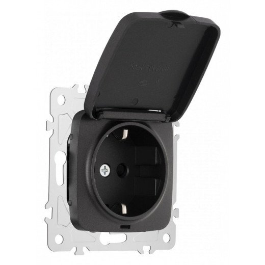 Розетка влагозащищенная с заземлением и со шторкой с крышкой Arte Milano am-205 205.41-1.black
