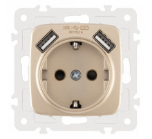 Розетка с заземлением и со шторкой и 2хUSB, без рамки Arte Milano am-205 205.47-1.shampan