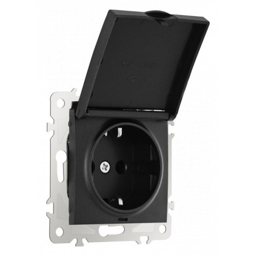 Розетка влагозащищенная с заземлением и со шторкой с крышкой Arte Milano am-206 206.41-1.black
