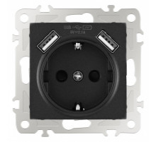 Розетка с заземлением и со шторкой и 2хUSB, без рамки Arte Milano am-206 206.47-1.black