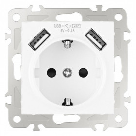 Розетка с заземлением и со шторкой и 2хUSB, без рамки Arte Milano am-206 206.47-1.white