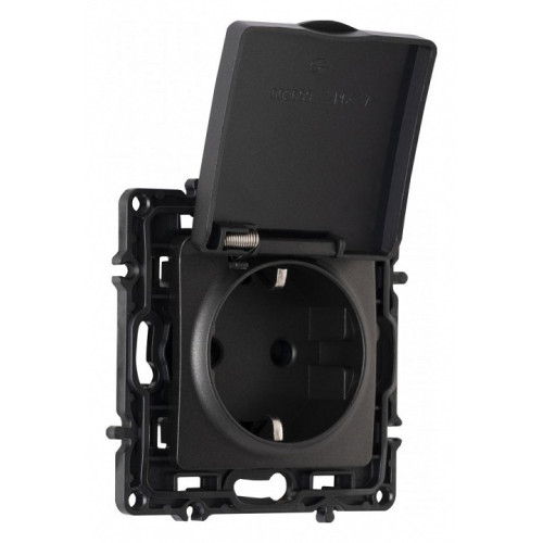 Розетка влагозащищенная с заземлением и со шторкой с крышкой Arte Milano am-217 217.41-1.black