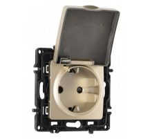 Розетка влагозащищенная с заземлением и со шторкой с крышкой Arte Milano am-217 217.41-1.shampan