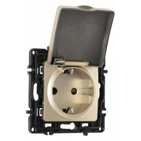 Розетка влагозащищенная с заземлением и со шторкой с крышкой Arte Milano am-217 217.41-1.shampan