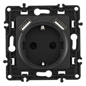 Розетка с заземлением и со шторкой и 2хUSB, без рамки Arte Milano am-217 217.47-1.black