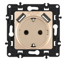 Розетка с заземлением и со шторкой и 2хUSB, без рамки Arte Milano am-217 217.47-1.shampan
