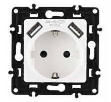 Розетка с заземлением и со шторкой и 2хUSB, без рамки Arte Milano am-217 217.47-1.white