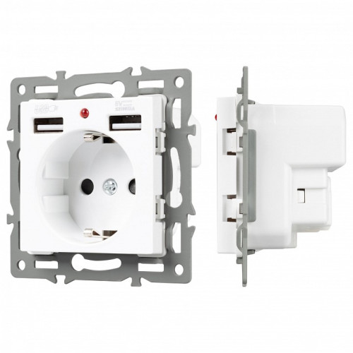 Розетка с заземлением и 2хUSB type A, без рамки Arlight SCT 043733