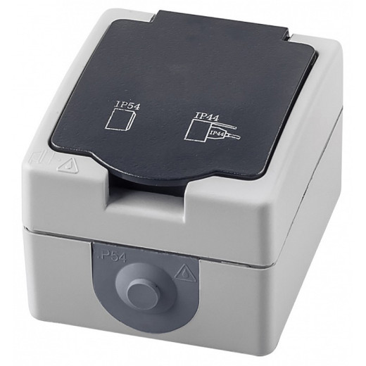 Розетка влагозащищенная с заземлением и со шторками с крышкой Stekker PST16-11-54 32755