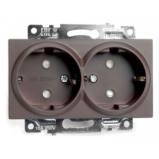 Розетка двойная с заземлением и со шторками, без рамки Stekker Катрин 49030