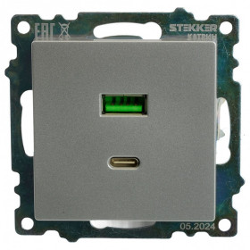Розетка 2хUSB type A и C без рамки Stekker Катрин 50054