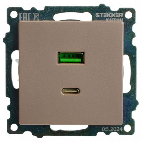Розетка 2хUSB type A и C без рамки Stekker Катрин 50056