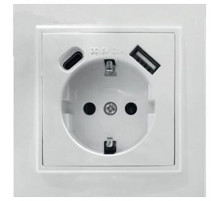 Розетка с заземлением и 2хUSB type A и C, без рамки Stekker Эрна 50076