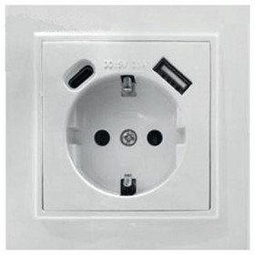 Розетка с заземлением и 2хUSB type A и C, без рамки Stekker Эрна 50076