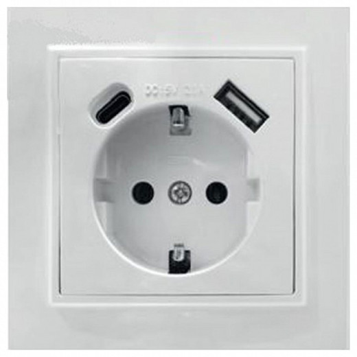 Розетка с заземлением и 2хUSB type A и C, без рамки Stekker Эрна 50076